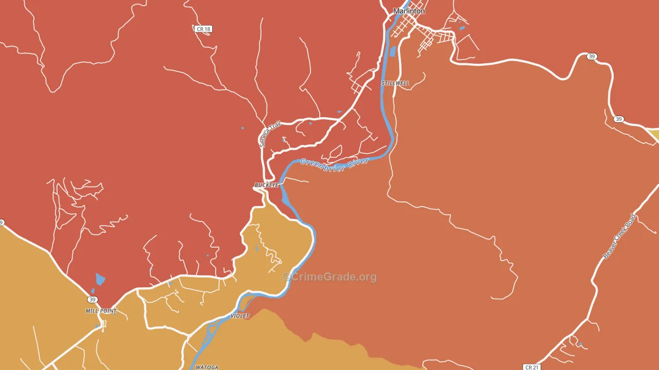 Buckeye, WV Map of Robbery Rates
