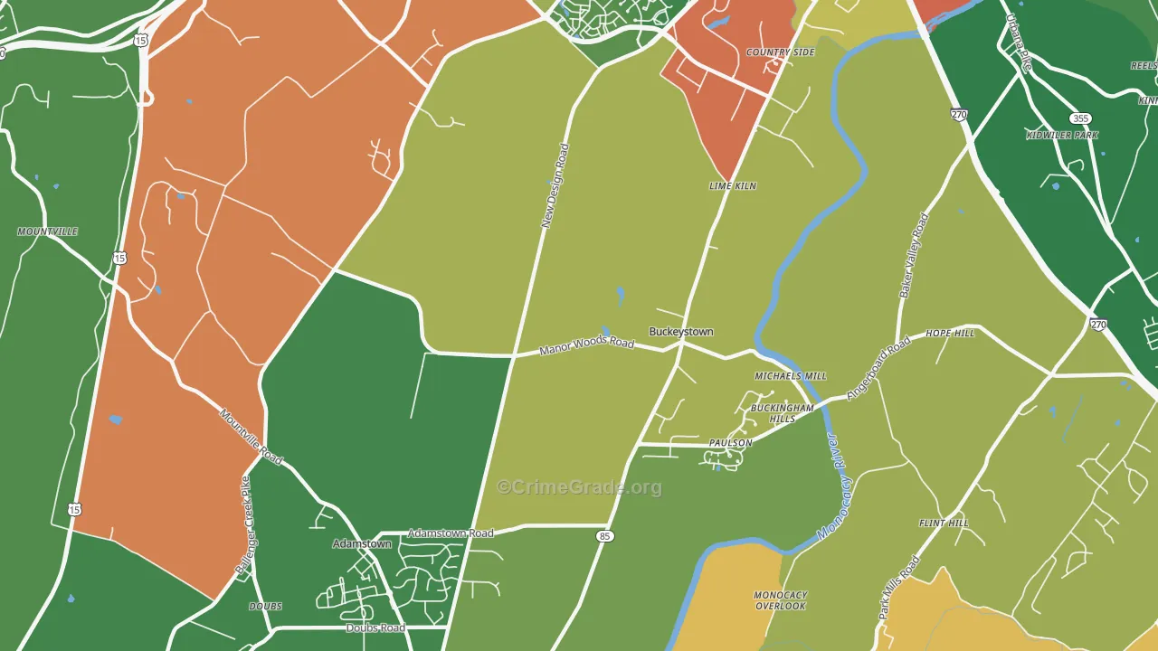 Buckeystown, MD Map of Robbery Rates