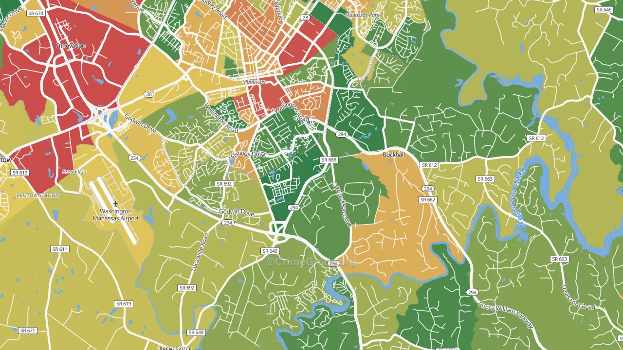Buckhall, VA Map of Robbery Rates