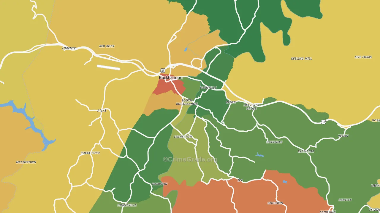 Buckhannon, WV Map of Robbery Rates
