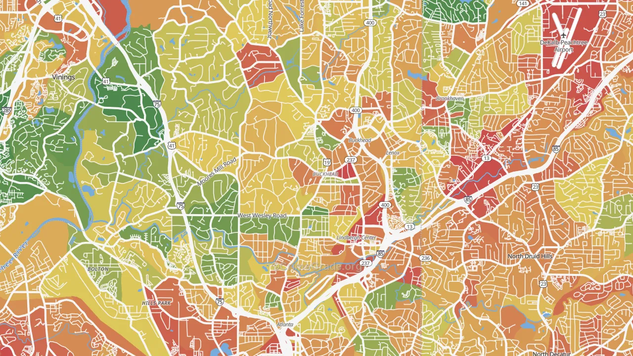 Buckhead, Atlanta, GA Map of Robbery Rates