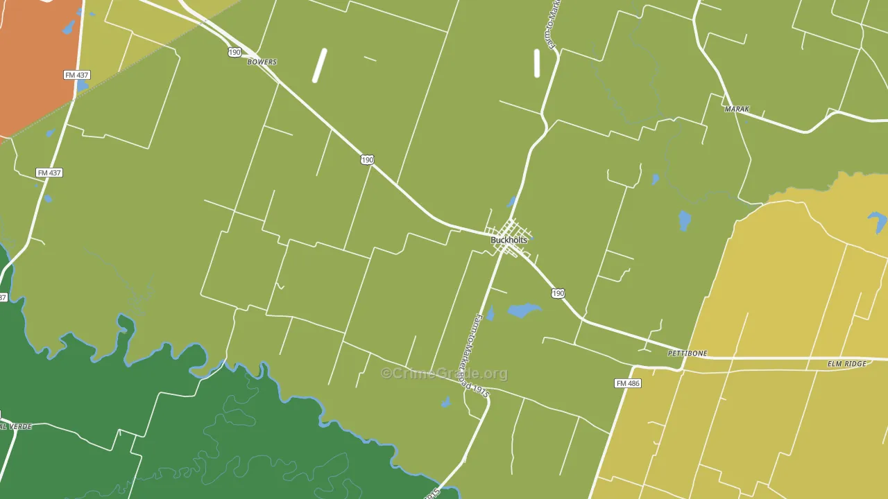 Buckholts, TX Map of Robbery Rates
