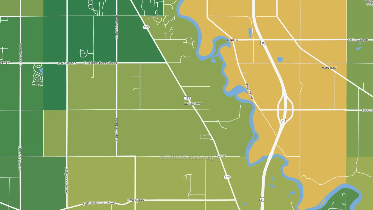 Buckhorn, MI Map of Robbery Rates