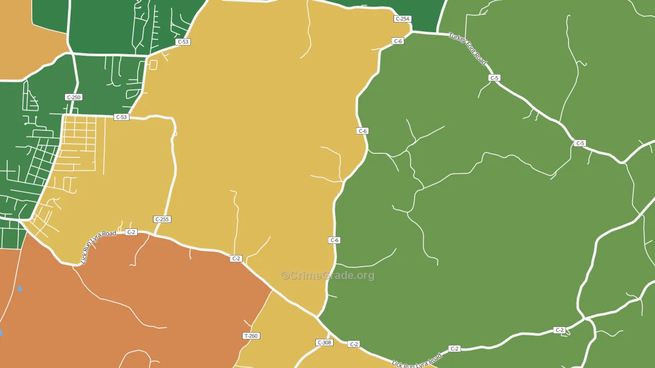 Buckhorn, OH Map of Robbery Rates
