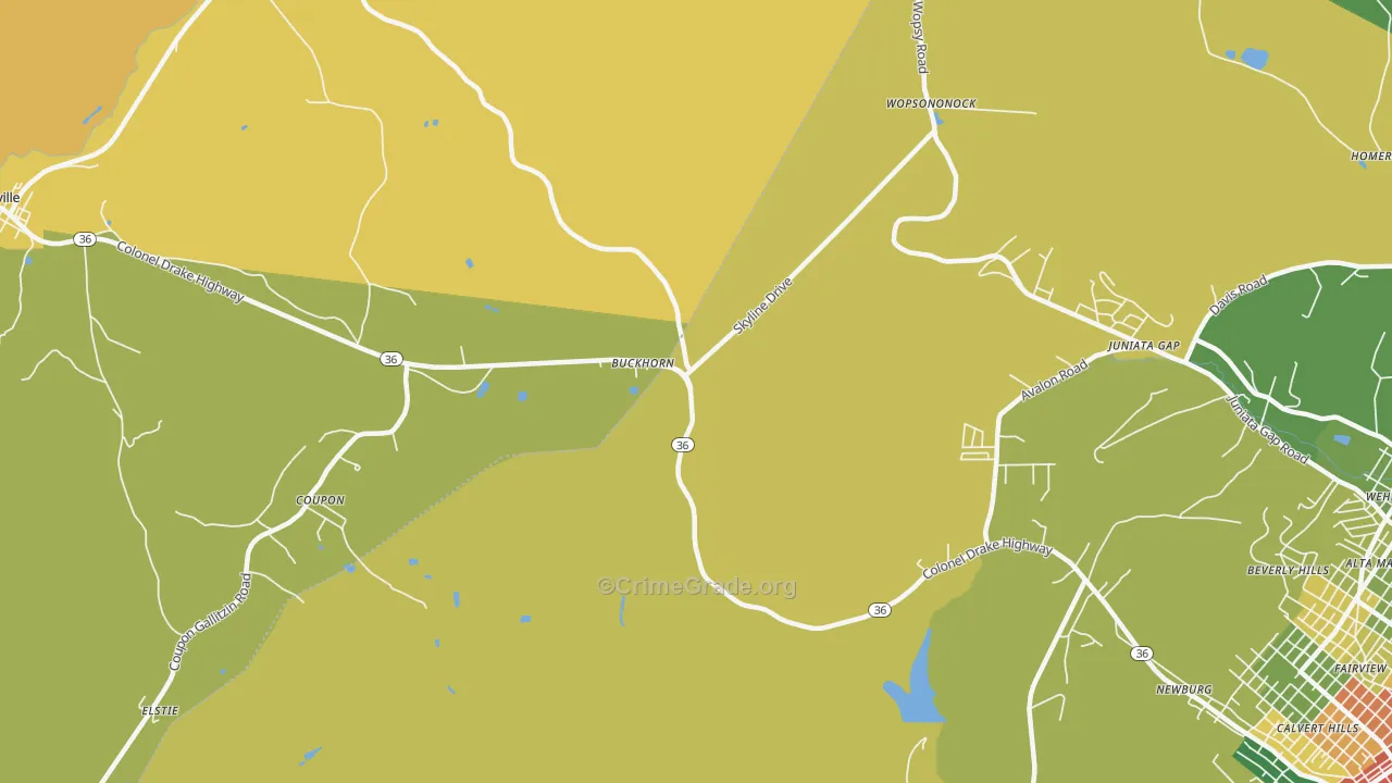 Buckhorn, PA Map of Robbery Rates