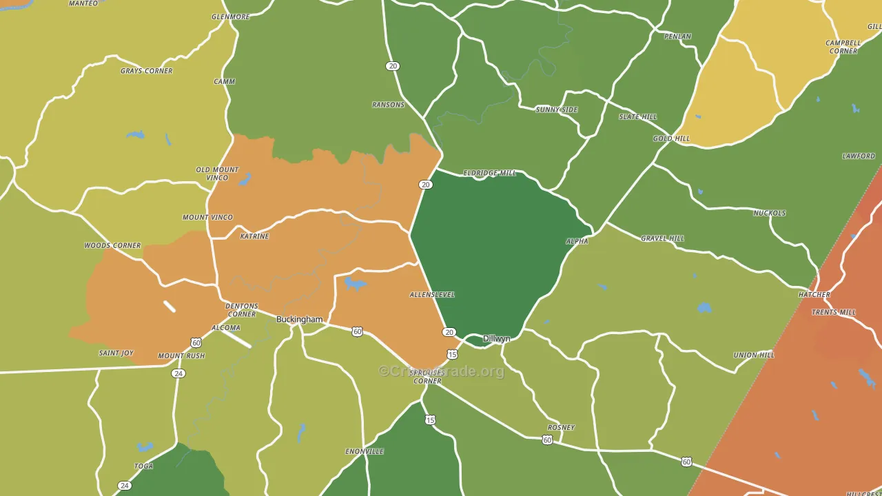 Buckingham County, VA Map of Robbery Rates