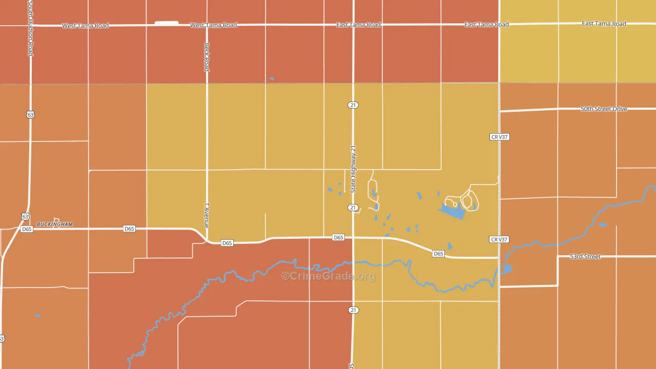 Buckingham, IA Map of Robbery Rates
