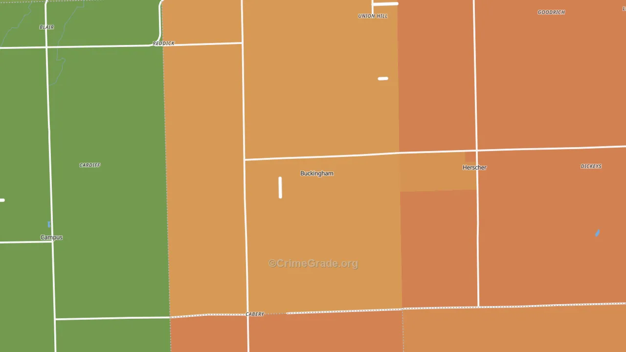 Buckingham, IL Map of Robbery Rates