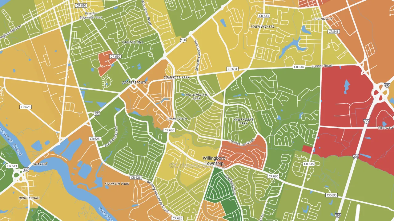 Buckingham Park, Willingboro, NJ Map of Robbery Rates