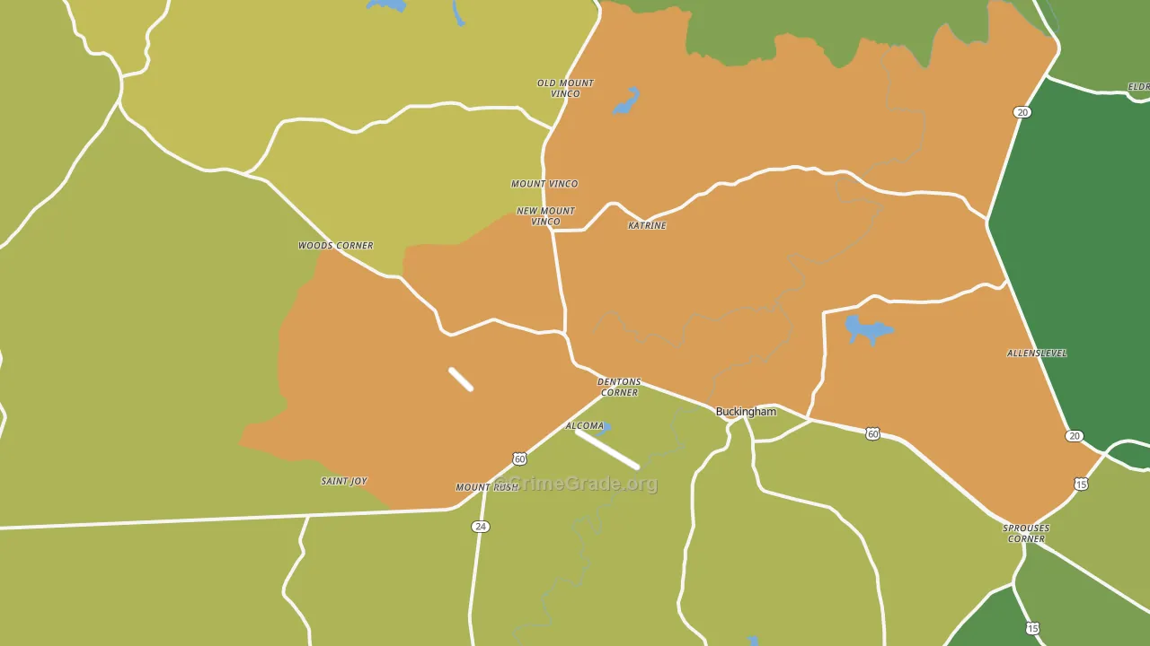 Buckingham, VA Map of Robbery Rates