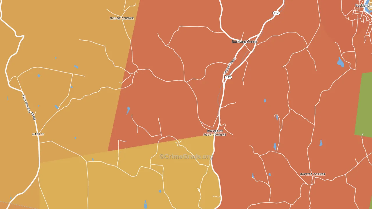 Buckland, MA Map of Robbery Rates