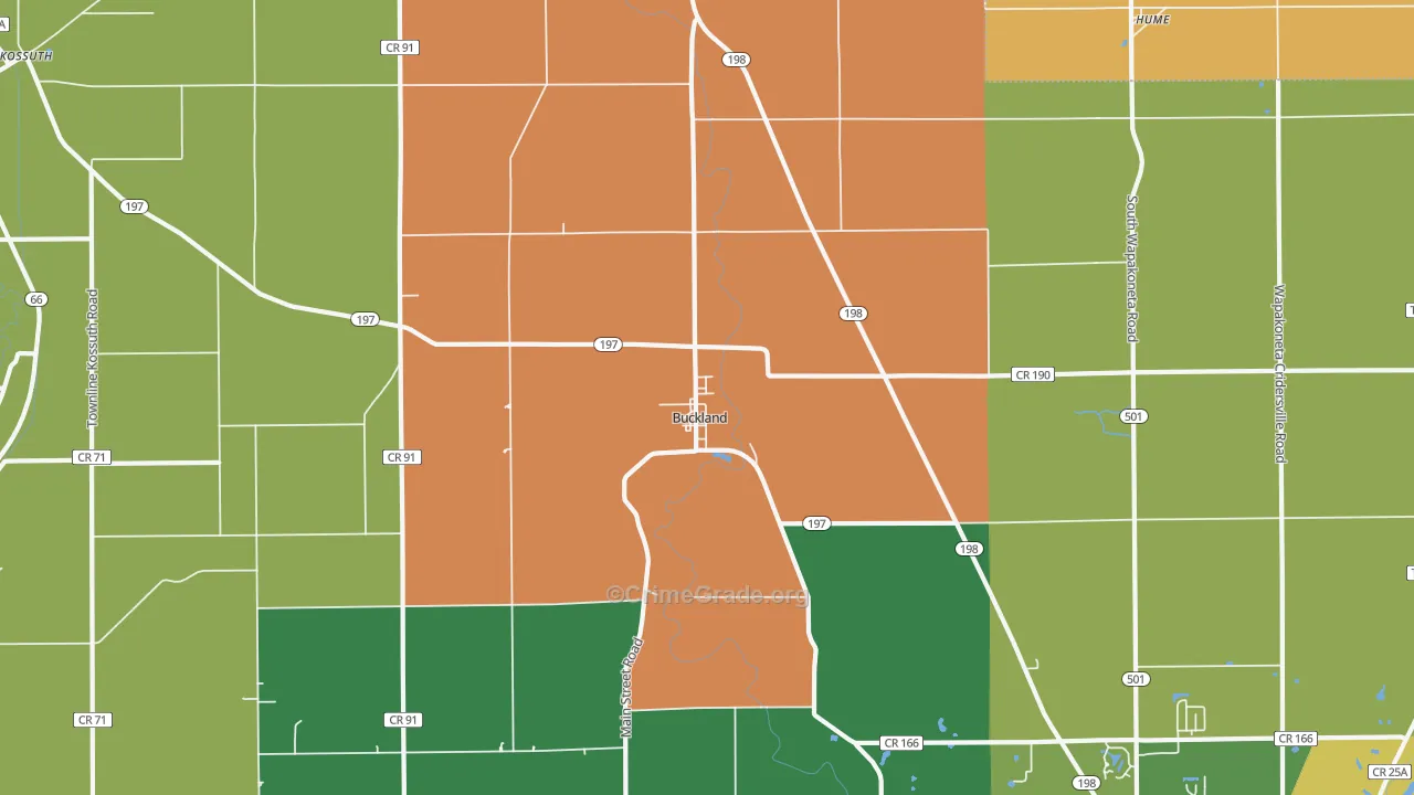 Buckland, OH Map of Robbery Rates