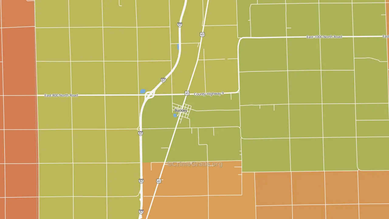 Buckley, IL Map of Robbery Rates