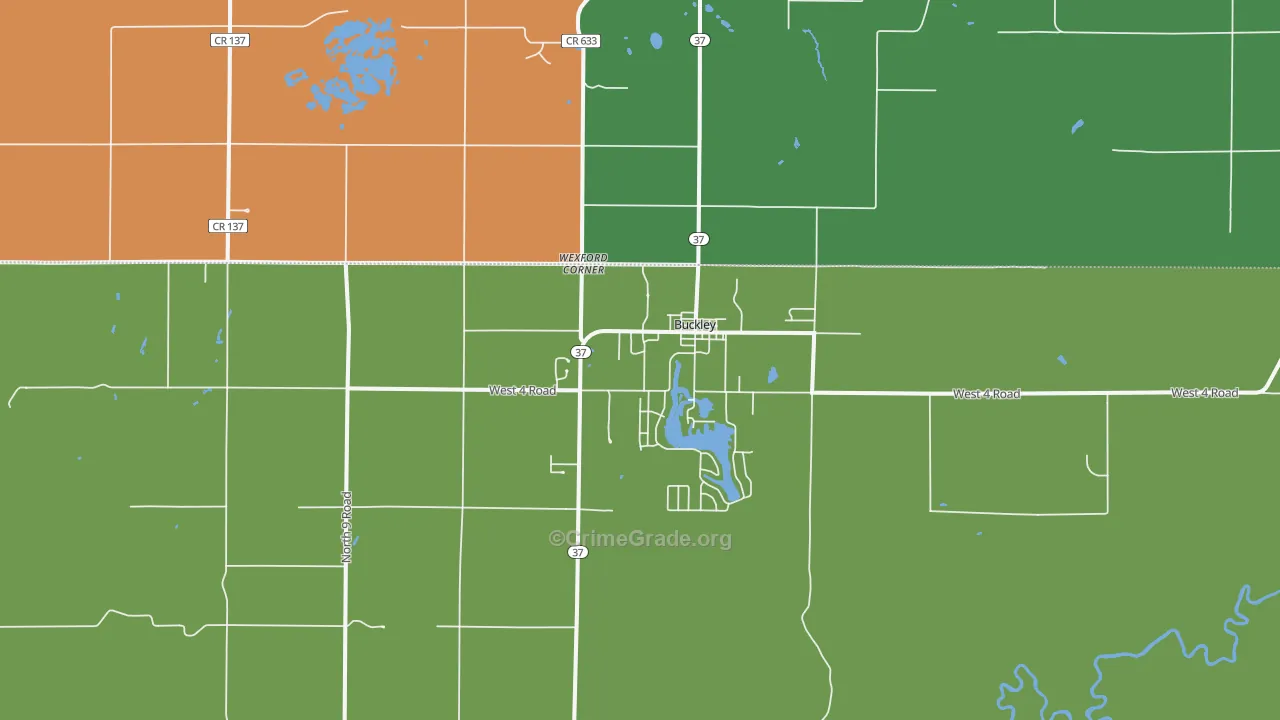 Buckley, MI Map of Robbery Rates