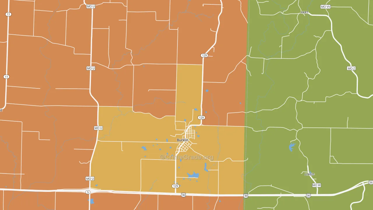 Bucklin, MO Map of Robbery Rates