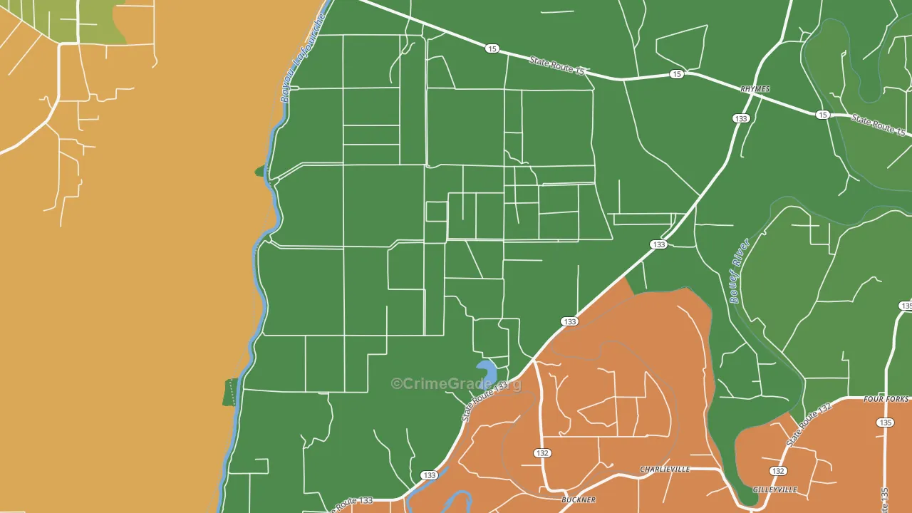 Buckner, LA Map of Robbery Rates