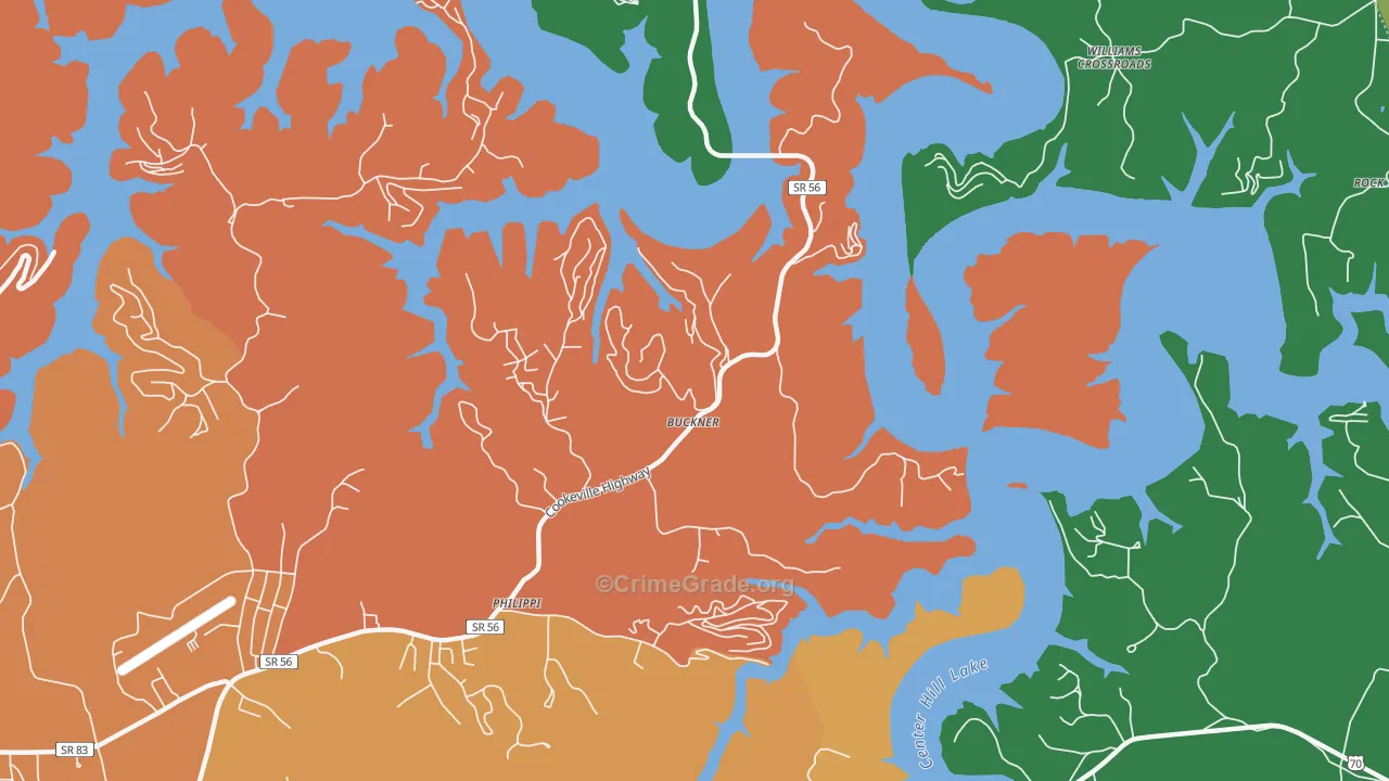 Buckner, TN Map of Robbery Rates