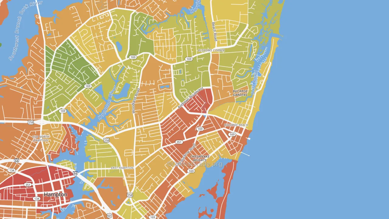 Buckroe, Hampton, VA Map of Robbery Rates