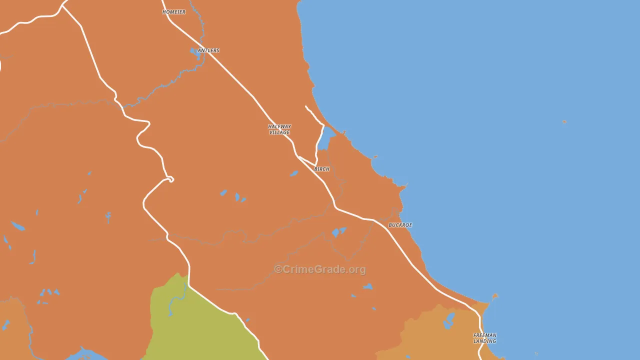 Buckroe, MI Map of Robbery Rates