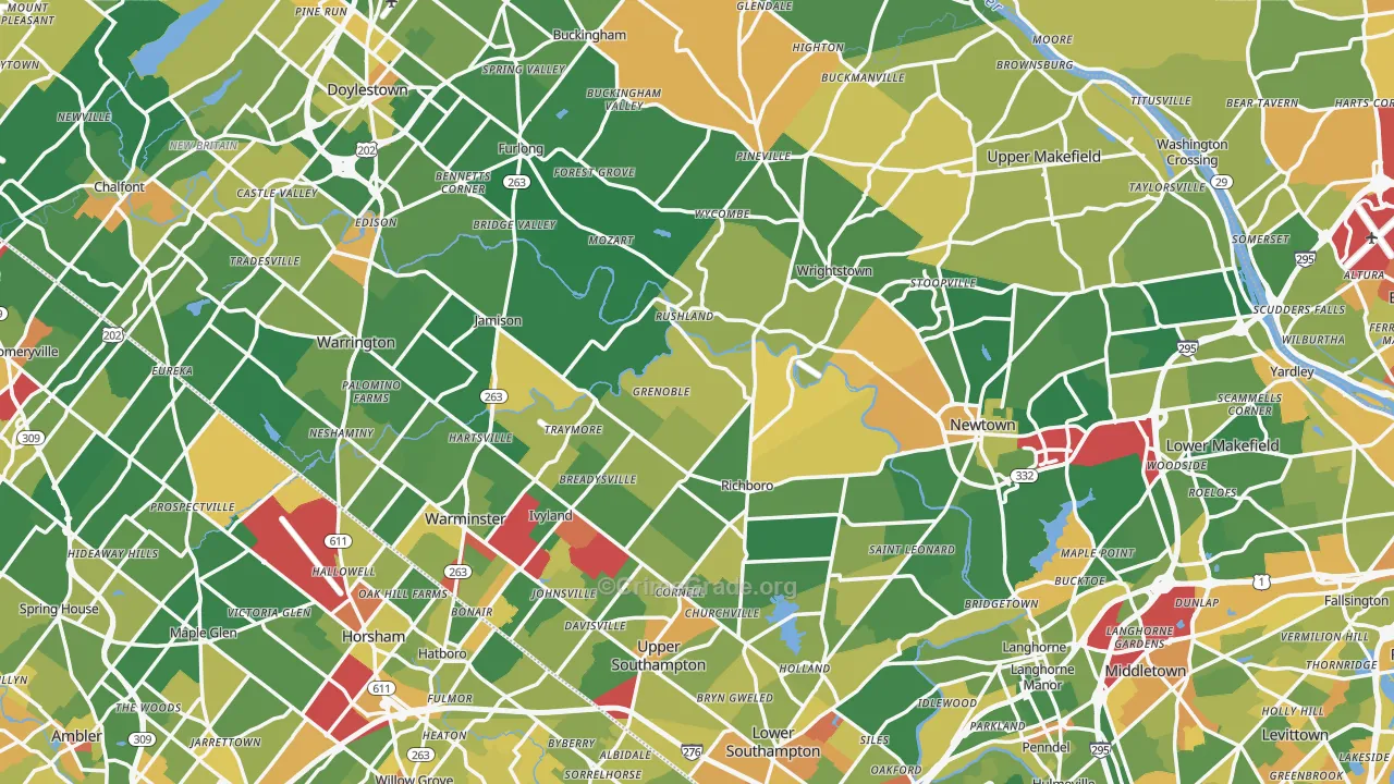Bucks County, PA Map of Robbery Rates