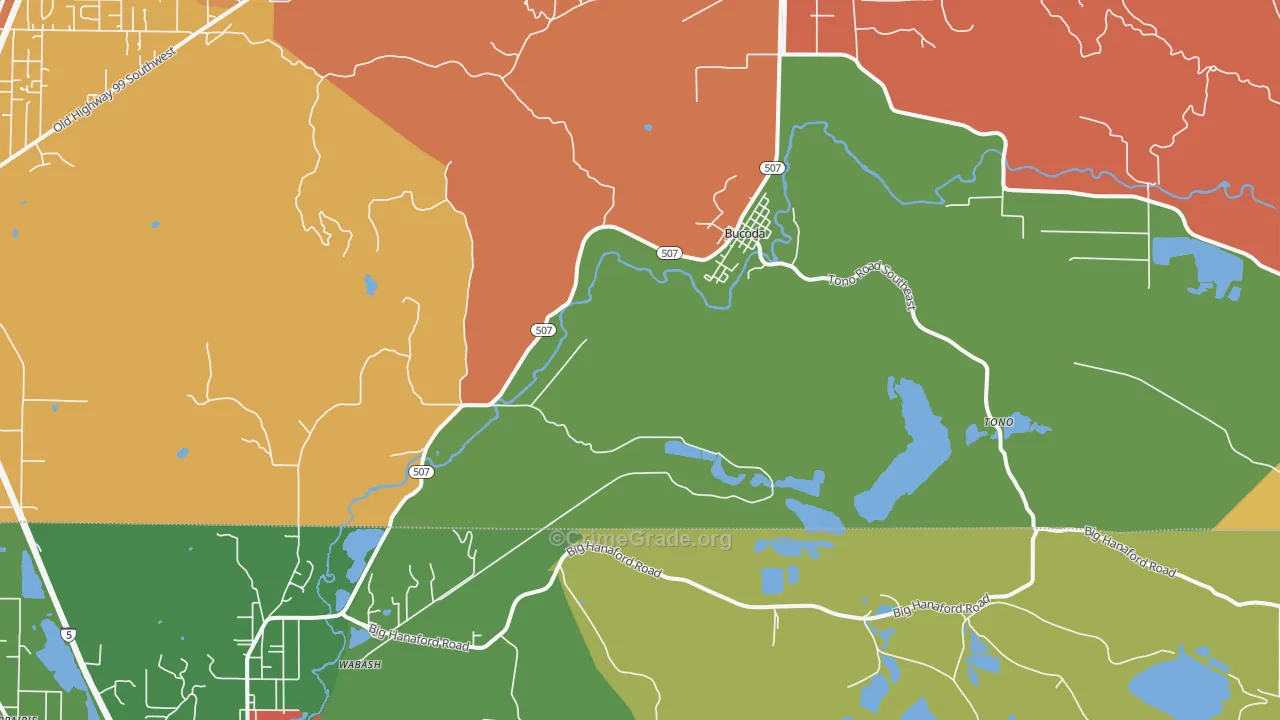 Bucoda, WA Map of Robbery Rates
