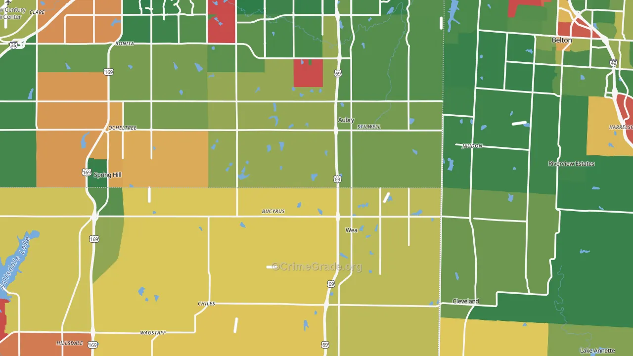Bucyrus, KS Map of Robbery Rates
