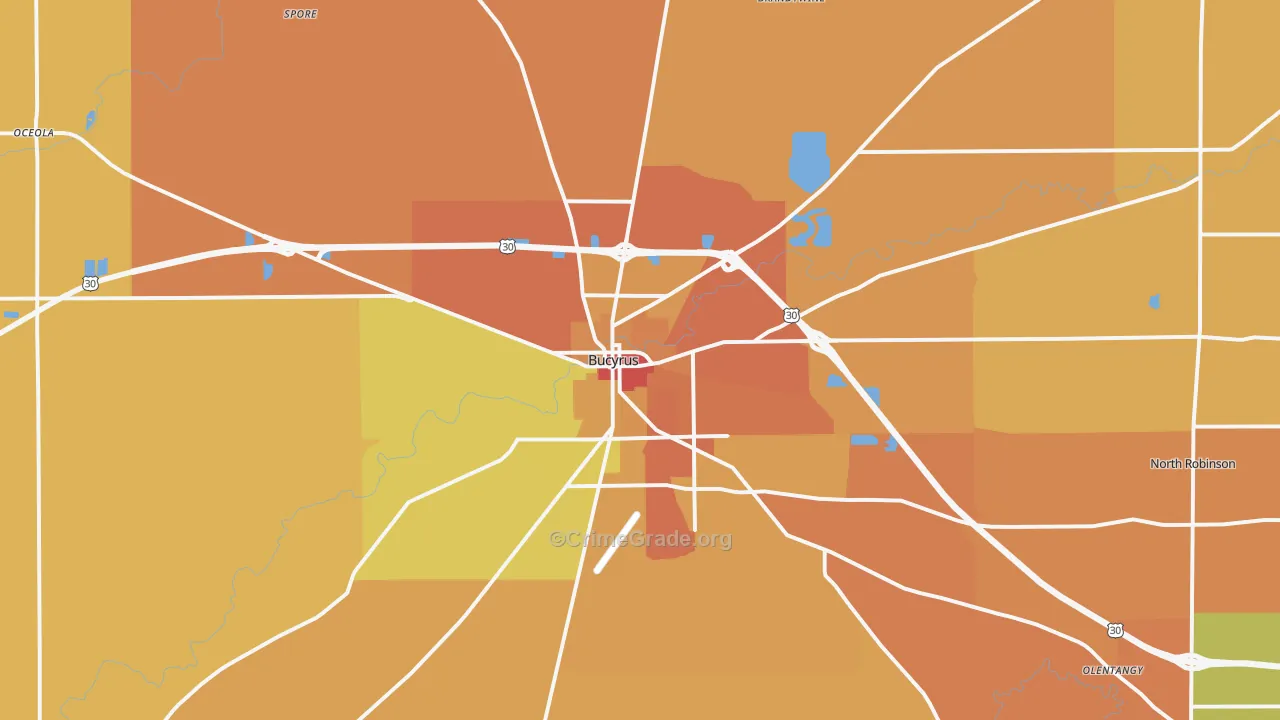 Bucyrus, OH Map of Robbery Rates