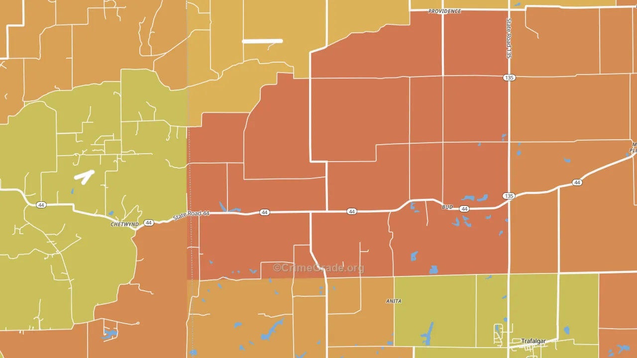 Bud, IN Map of Robbery Rates
