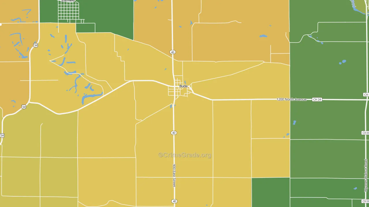 Buda, IL Map of Robbery Rates