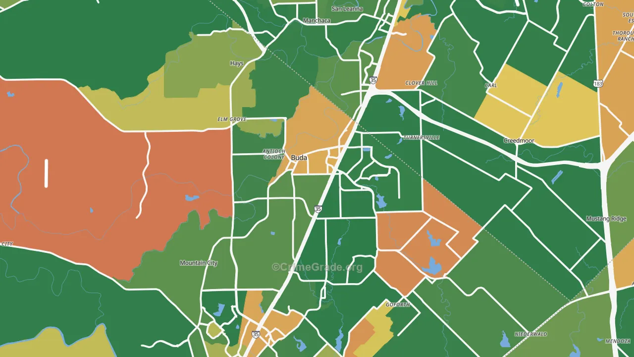 Buda, TX Map of Robbery Rates