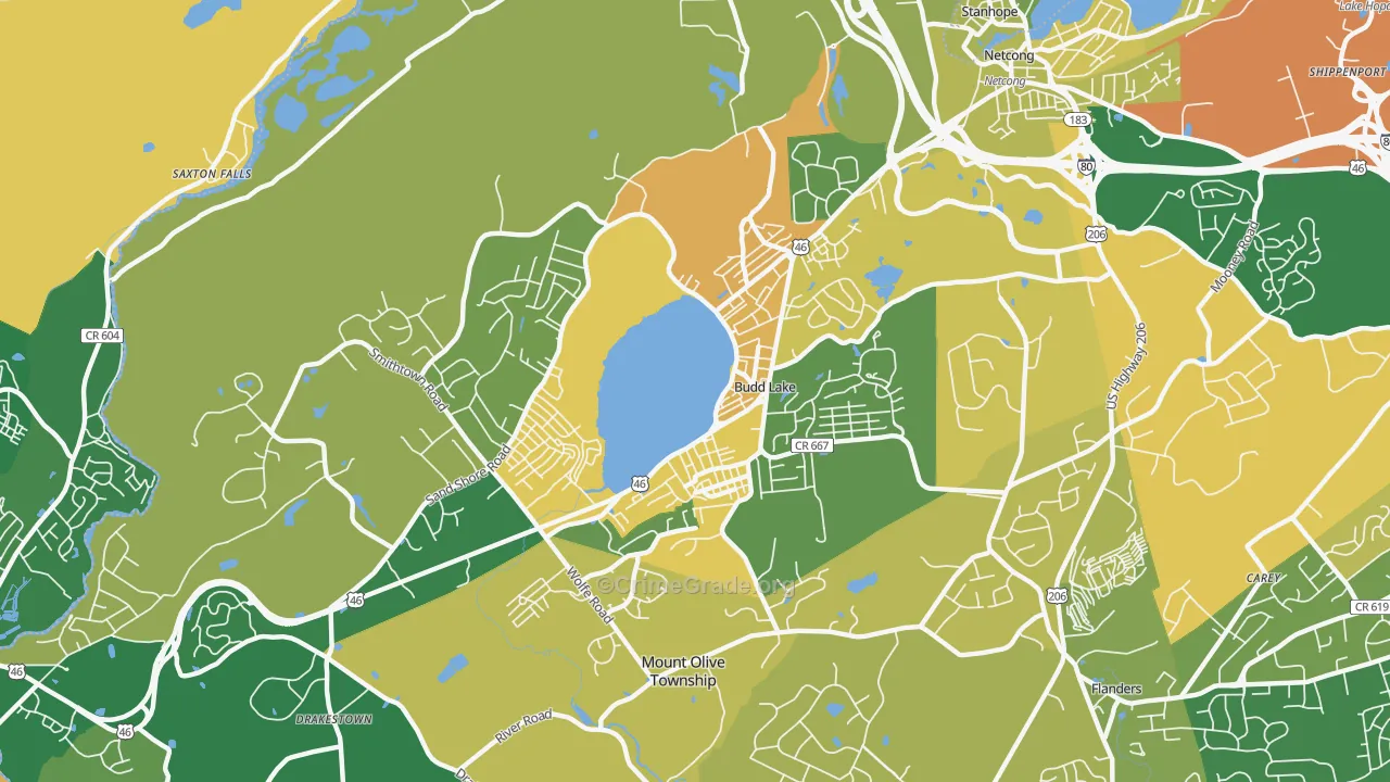 Budd Lake, NJ Map of Robbery Rates