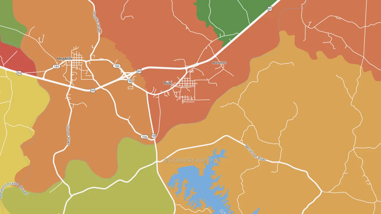 Bude, MS Map of Robbery Rates