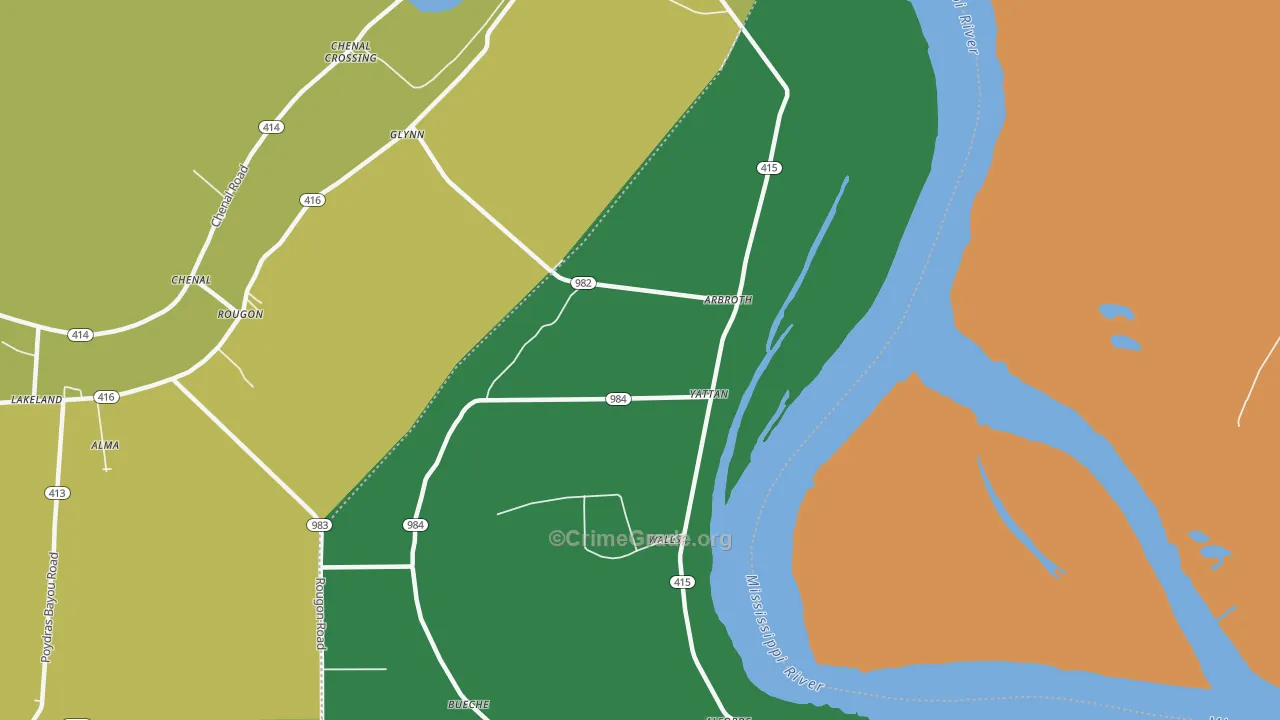 Bueche, LA Map of Robbery Rates