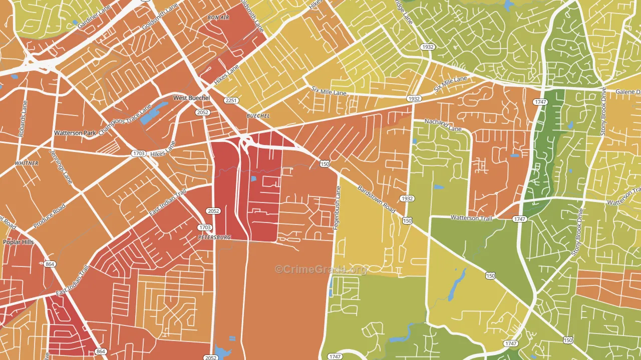 Buechel, Louisville, KY Map of Robbery Rates