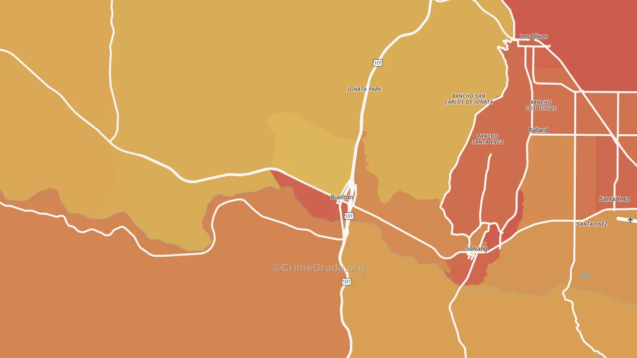 Buellton, CA Map of Robbery Rates