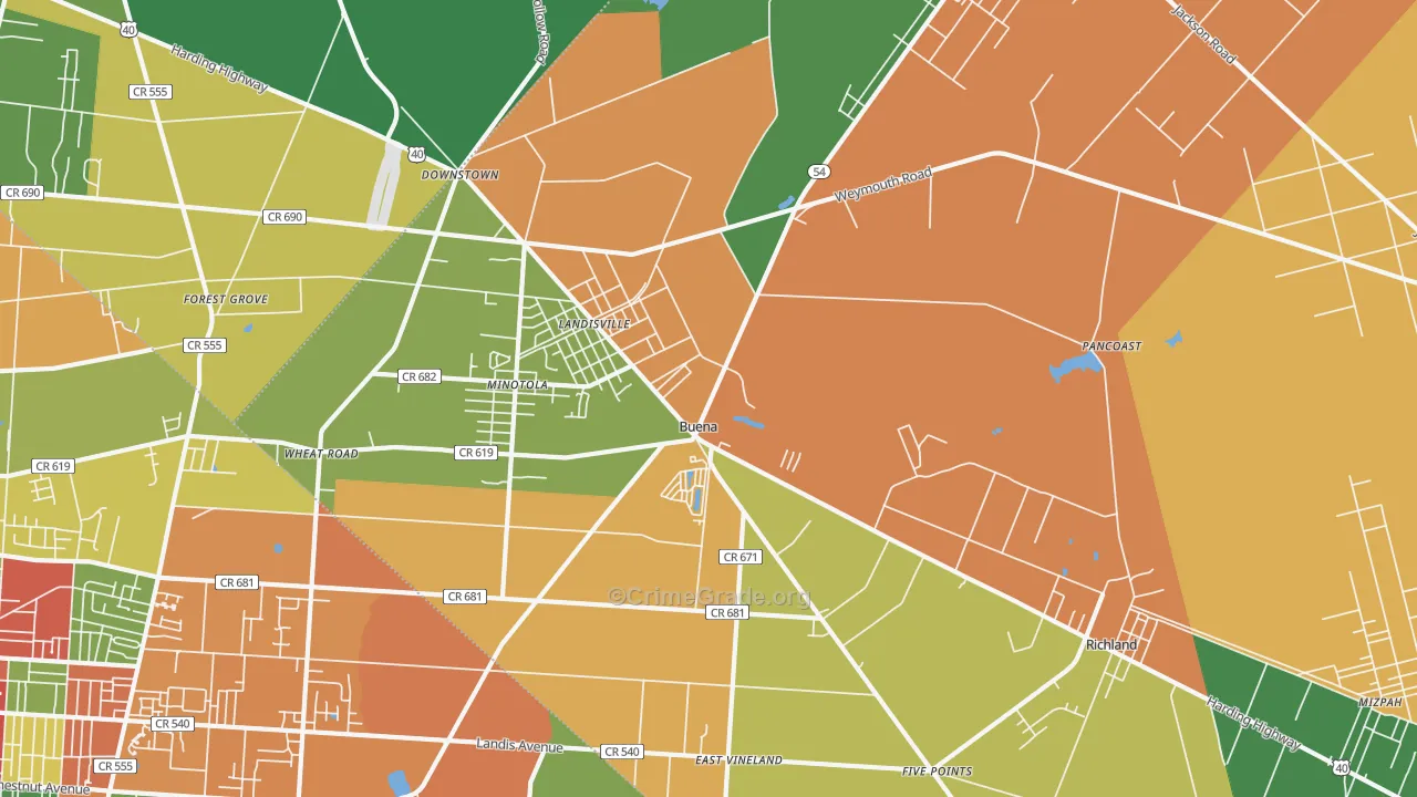 Buena, NJ Map of Robbery Rates