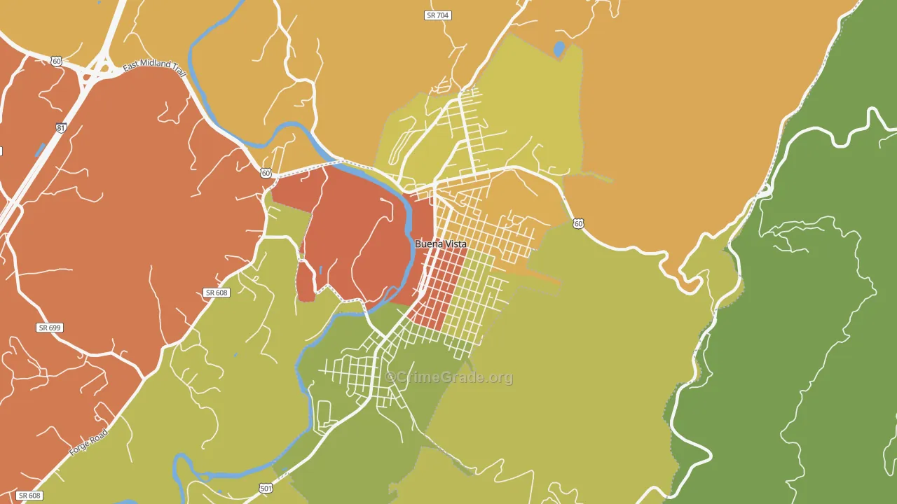 Buena Vista City, VA Map of Robbery Rates