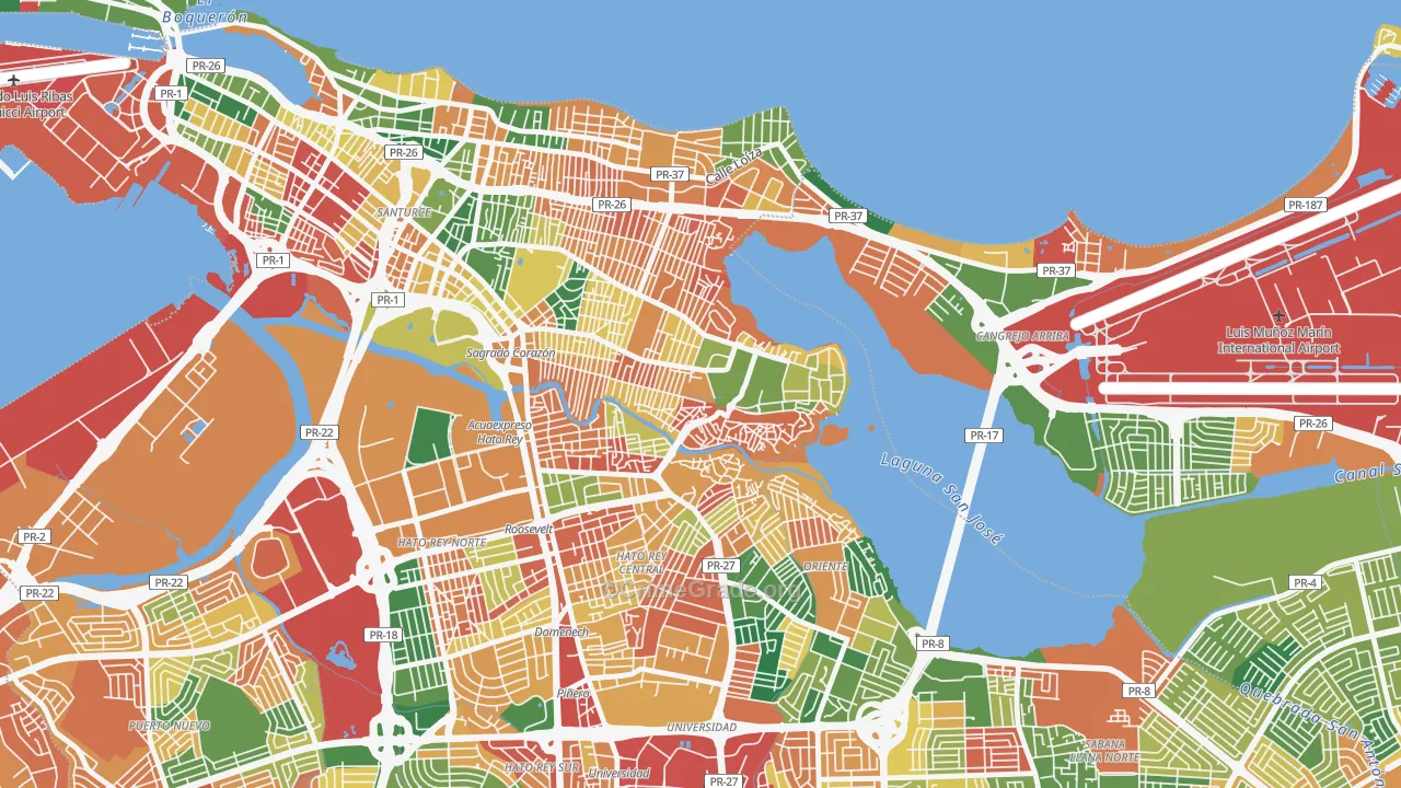 Buena Vista Santurce, San Juan, PR Map of Robbery Rates