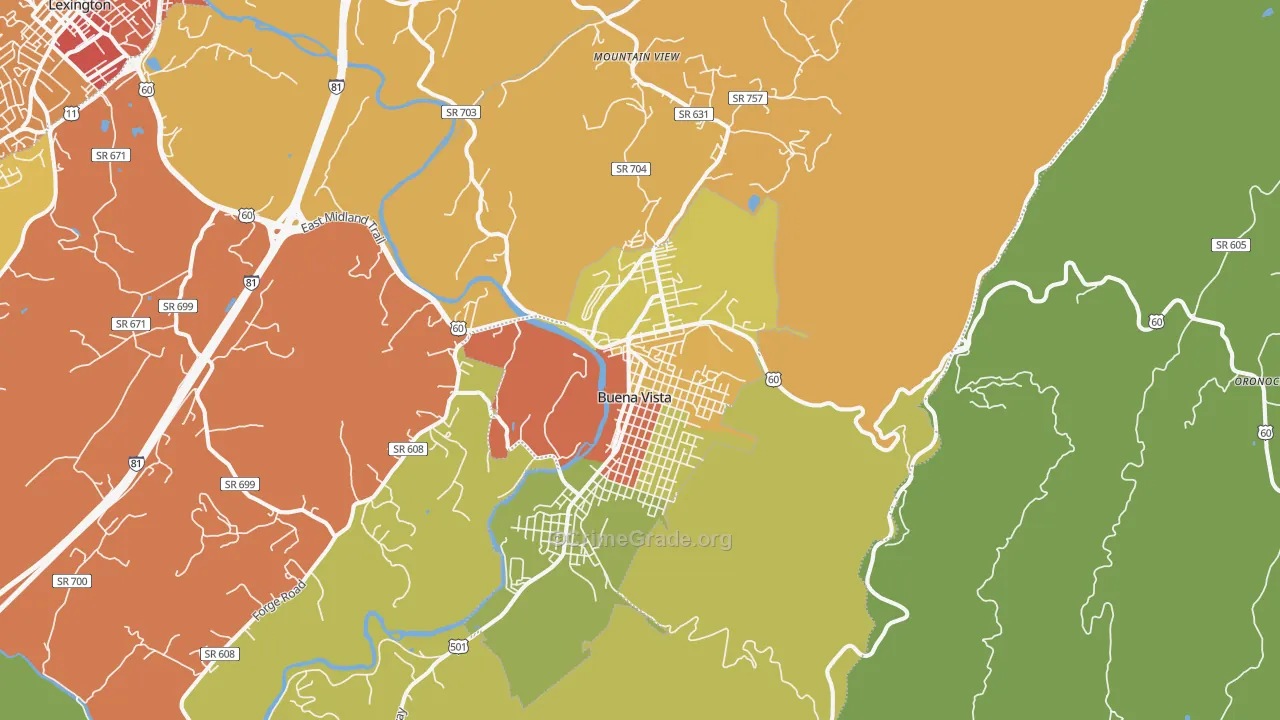 Buena Vista, VA Map of Robbery Rates