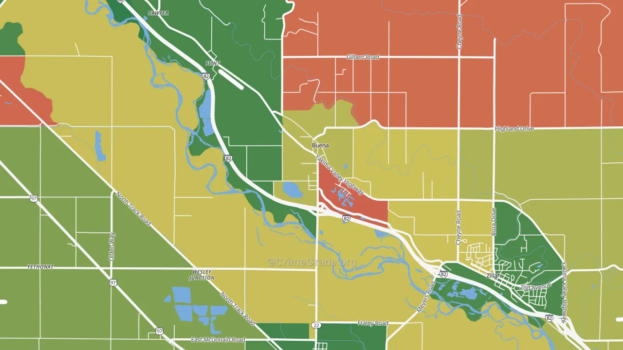 Buena, WA Map of Robbery Rates