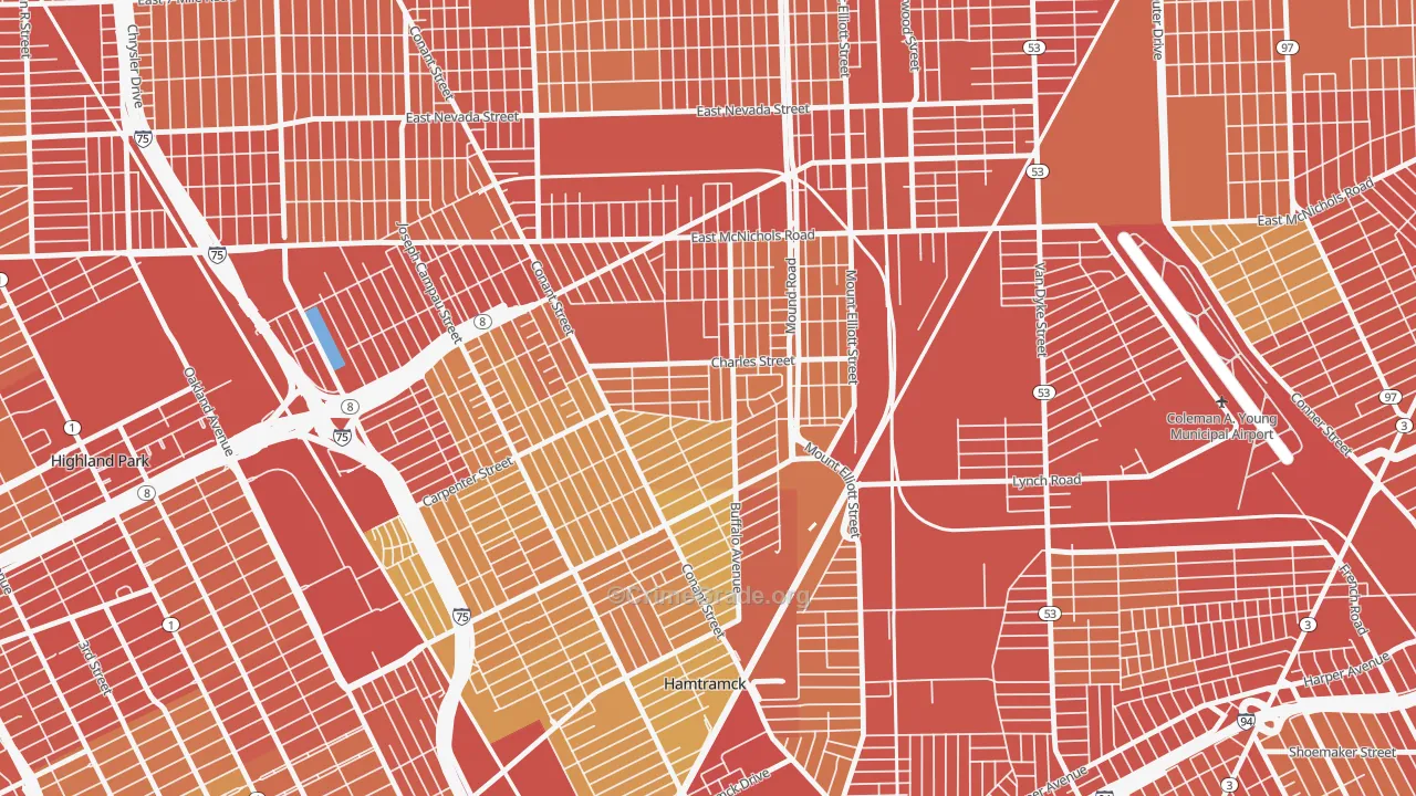 Buffalo Charles, Detroit, MI Map of Robbery Rates