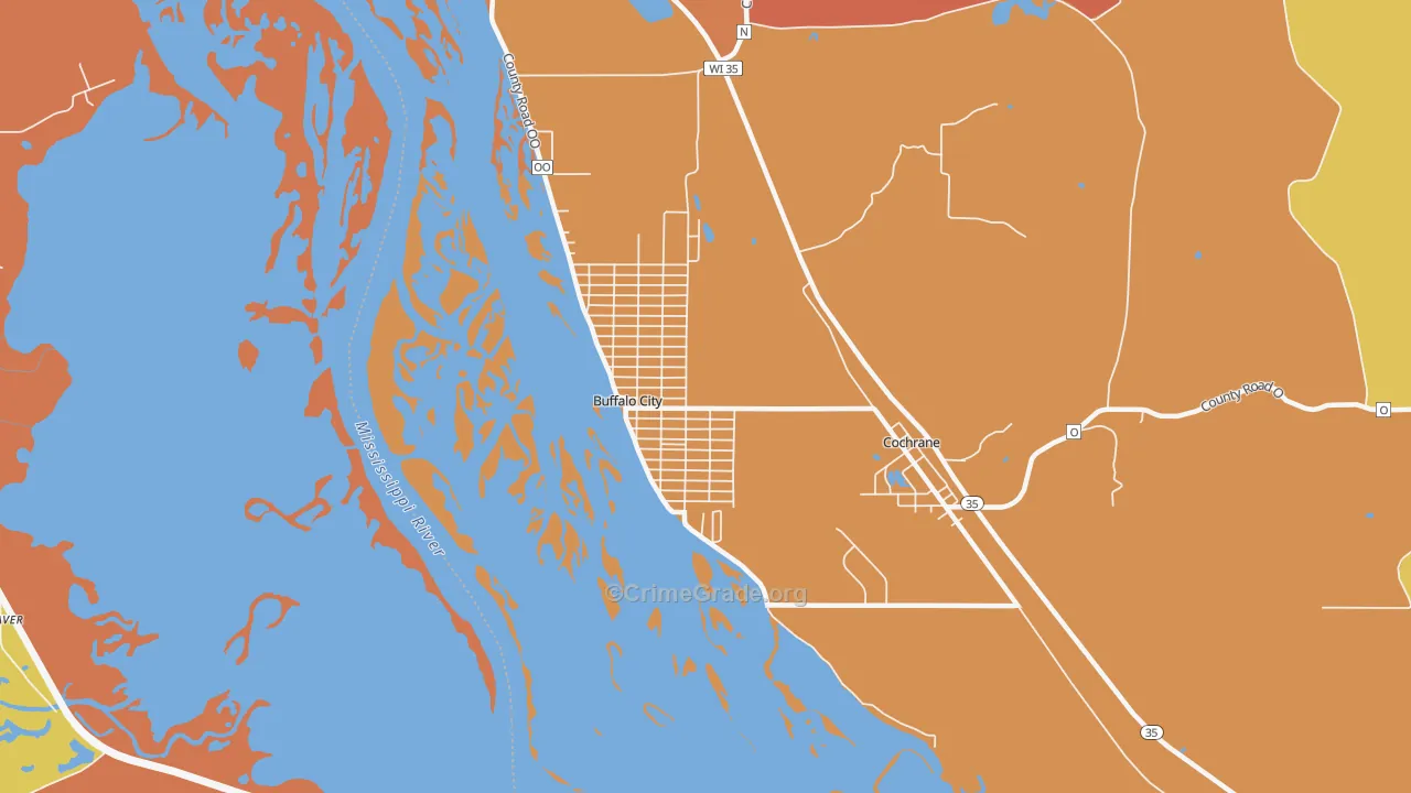 Buffalo City, WI Map of Robbery Rates