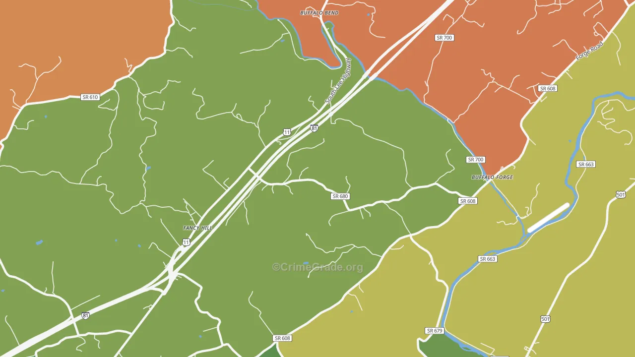 Buffalo Forge, VA Map of Robbery Rates