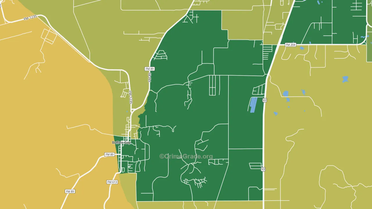 Buffalo Gap, TX Map of Robbery Rates
