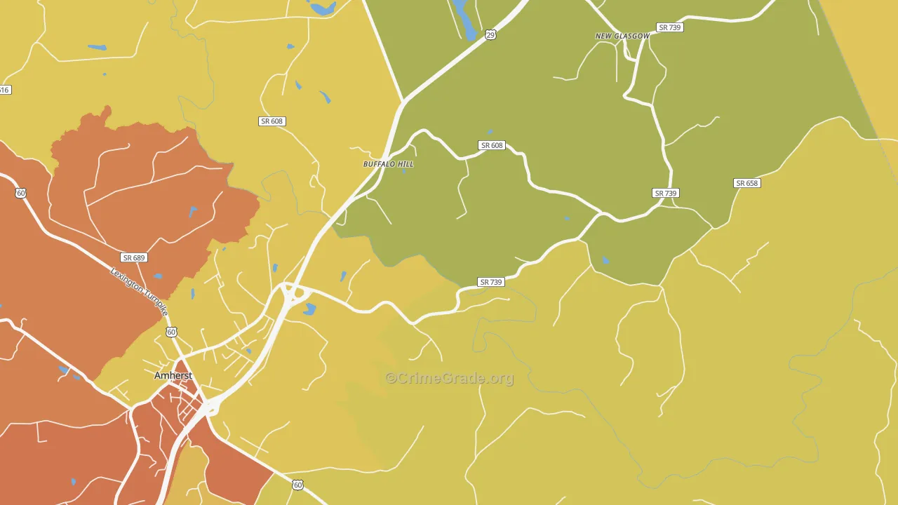 Buffalo Hill, VA Map of Robbery Rates