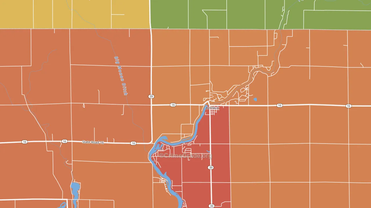 Buffalo, IN Map of Robbery Rates