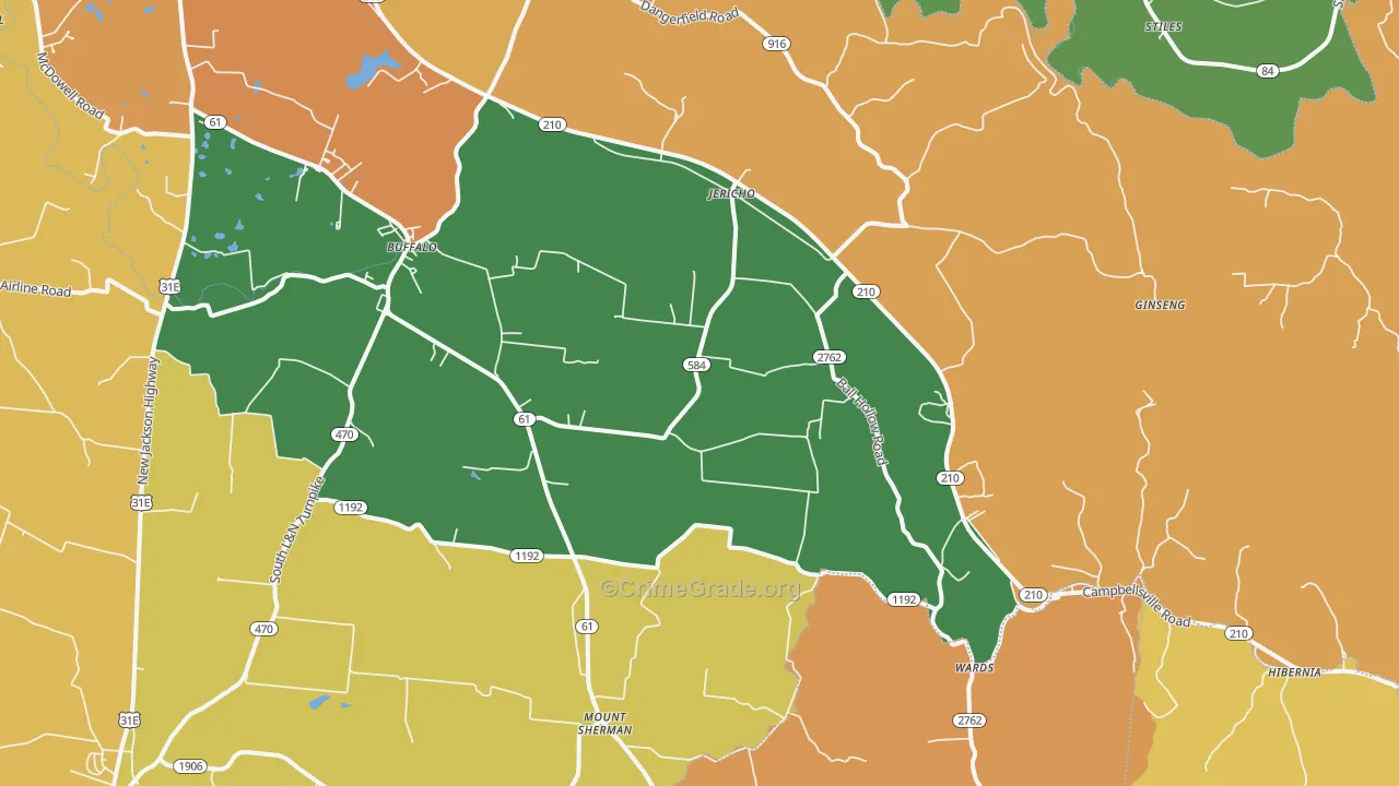 Buffalo, KY Map of Robbery Rates