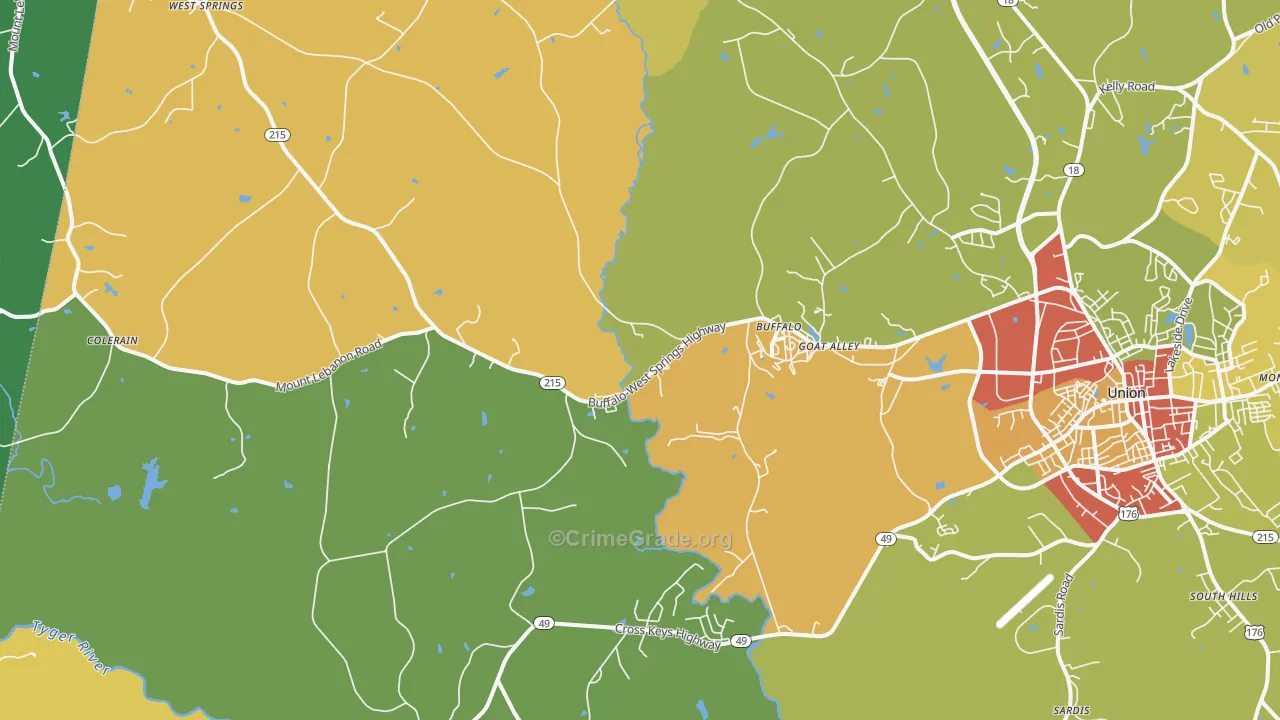 Buffalo, SC Map of Robbery Rates