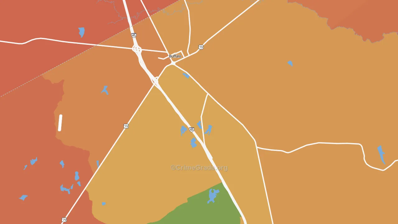 Buffalo, TX Map of Robbery Rates