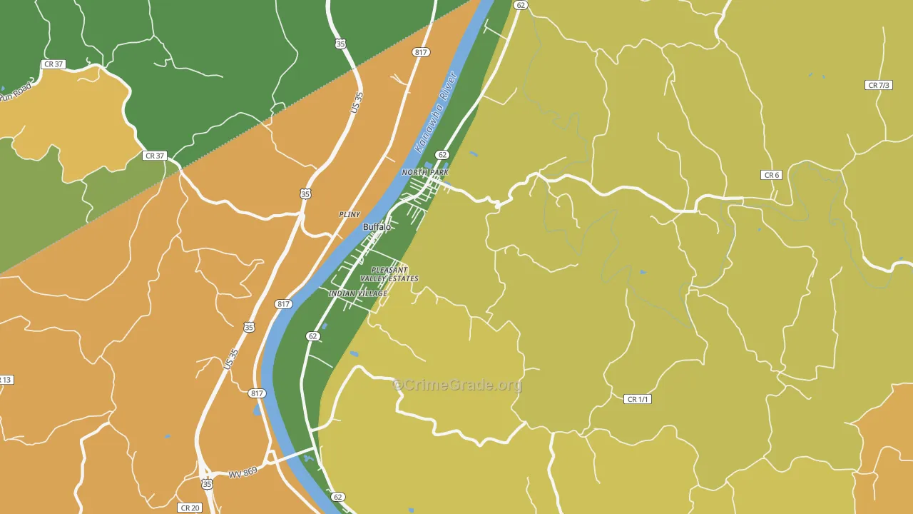 Buffalo, WV Map of Robbery Rates